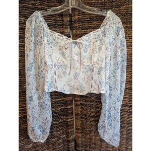 Altered State Y2K Renaissance Fair Babydoll Balloon Sleeve Floral Lace Crop Top